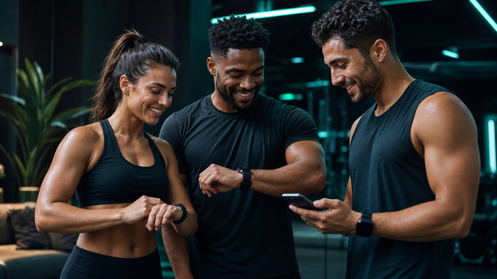 Athletes checking AZIM challenge progress after a workout